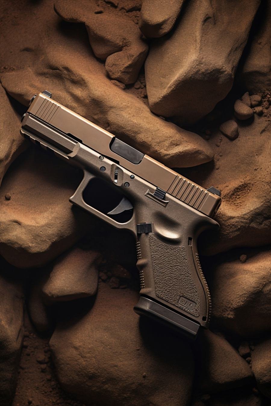 Pistol resting on rocks
