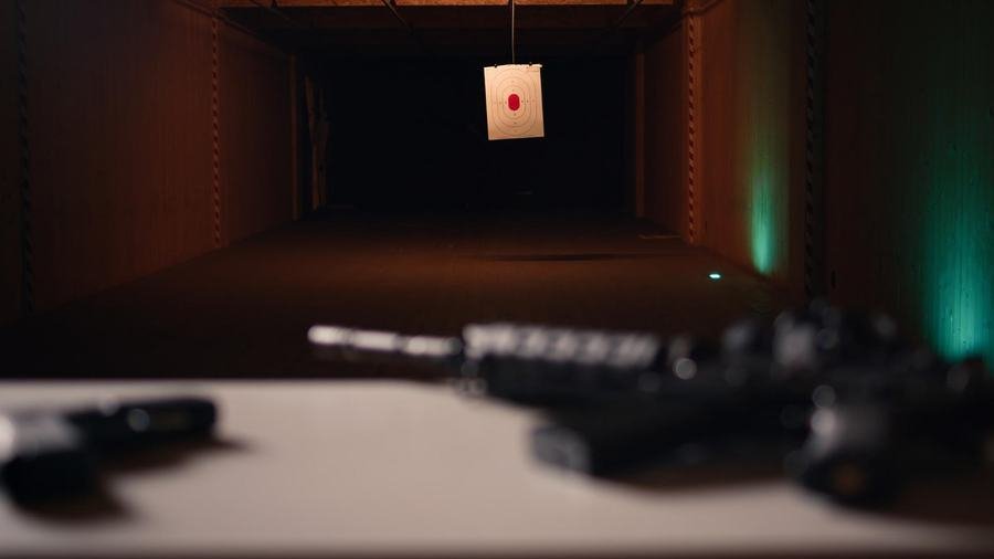 A quiet shooting lane with a hanging target